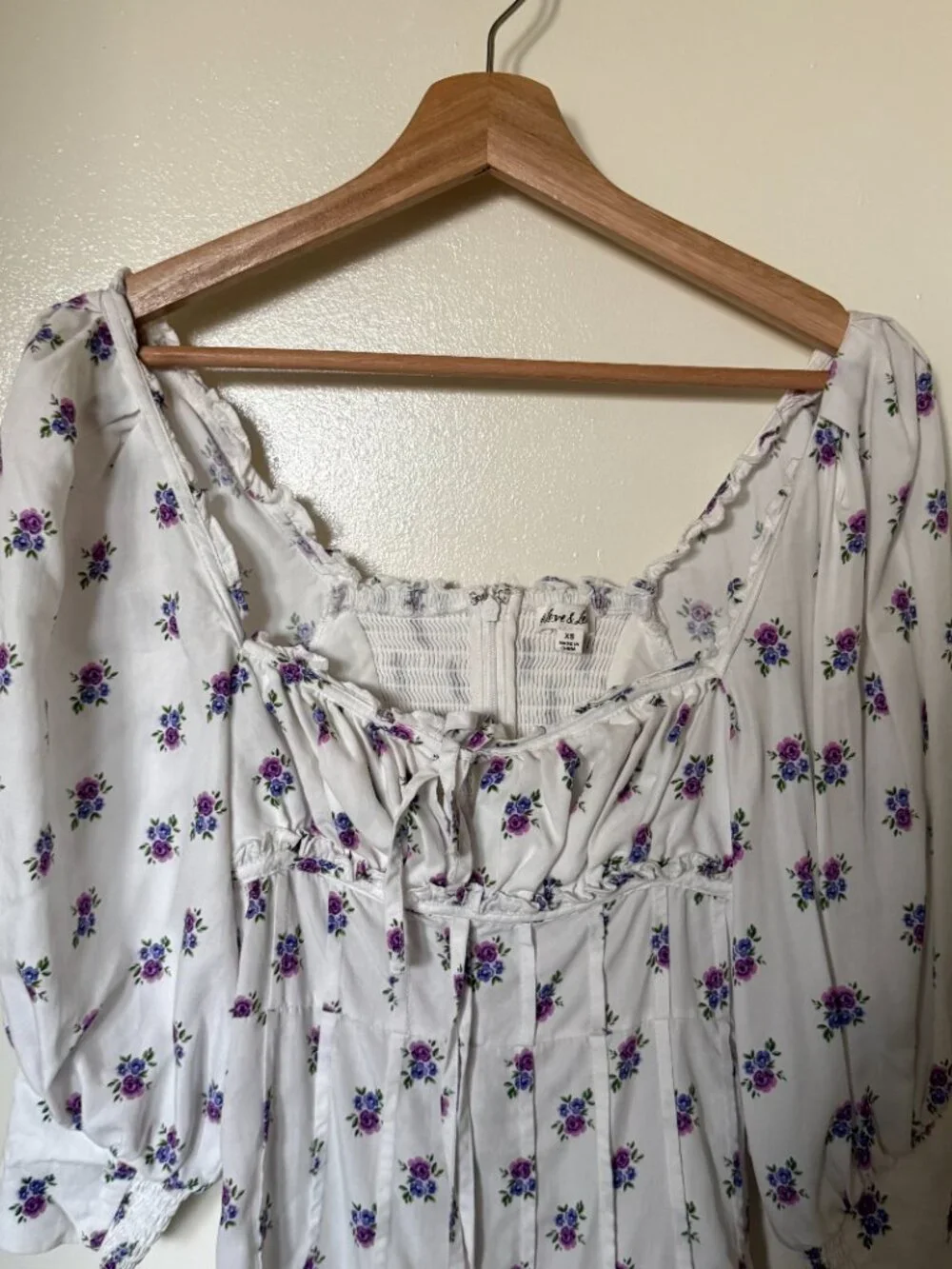 For Love & Lemons Viola White Floral Puff Sleeve Mini Dress XS